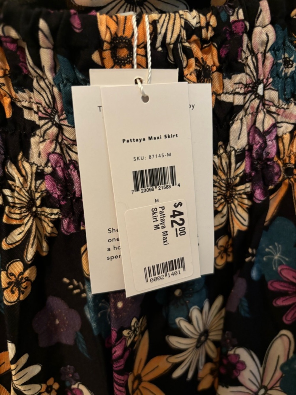 Floral Maxi Skirt in Black with Yellow, Teal, Purple & Cream Blooms - Picture 3 of 3